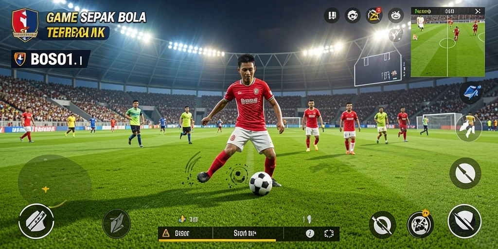 Tangkapan layar utama BOS01 menampilkan aksi mendebarkan dalam permainan sepak bola.