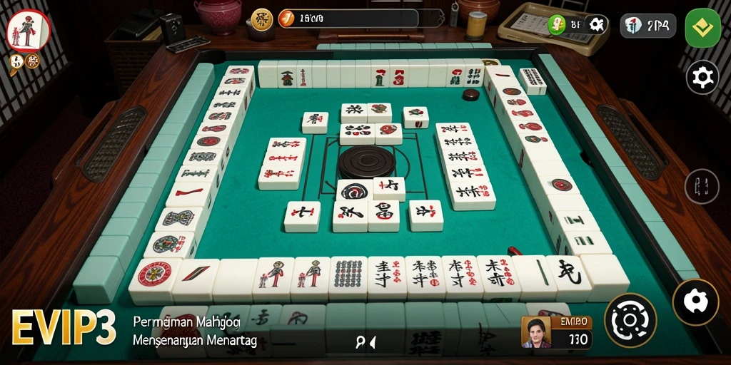 Tampilan menarik dari gameplay Mahjong di EVIP3.