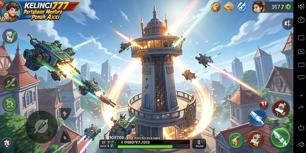 Screenshot gameplay menampilkan kelinci heroik mempertahankan menara dari serangan musuh.