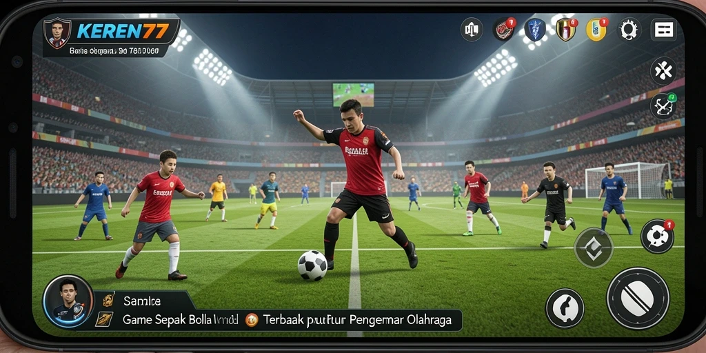 Tampilan gameplay KEREN77 dengan aksi sepak bola seru.