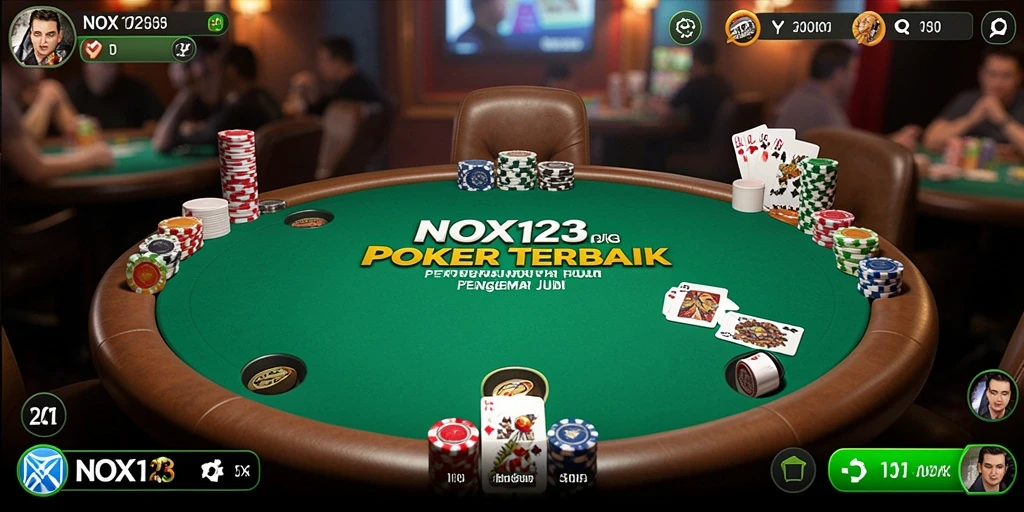Screenshot gameplay poker di NOX123 menunjukkan momen seru di meja bermain.
