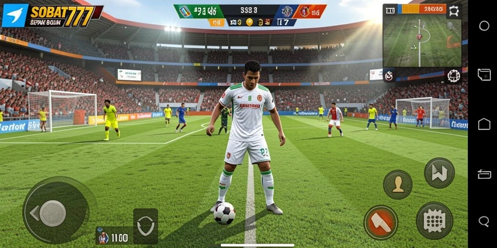 Screenshot utama SOBAT777 menampilkan gameplay sepak bola yang seru.